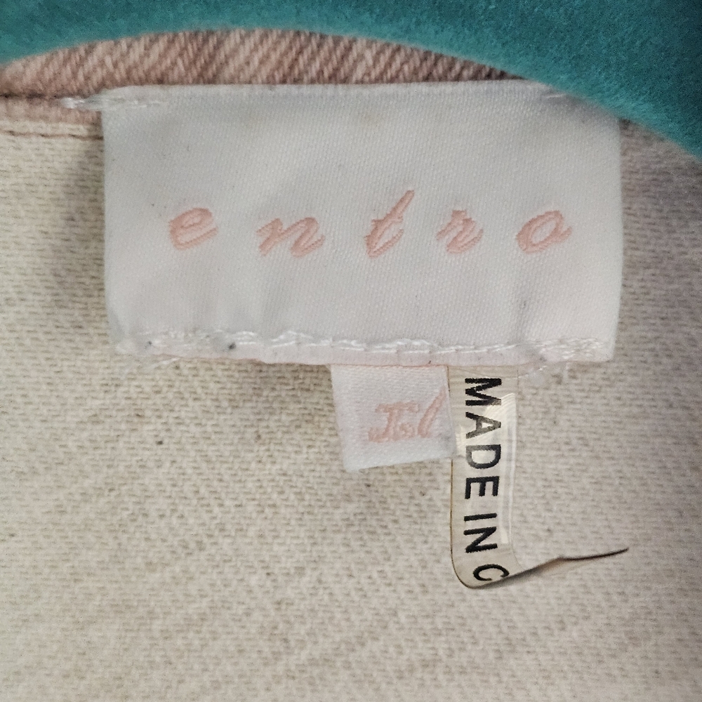 Entro Color Block pink Cream White Denim Jacket Size XL Womens - Picture 2 of 7